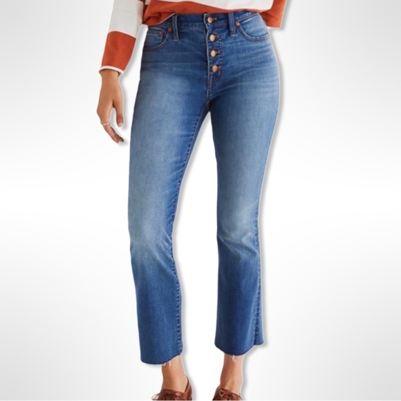 Madewell Cali Demi Boot Cut Jeans Size 33 High Rise Buttonfly Cropped Jeans - Picture 11 of 12